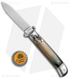 AKC Shot Puller 8" Lever Lock Italian Auto Brazilian Horn (3.2" Polish Flat) -Knife Discounts Store AKC 8in Shot Puller LL Brazilian Horn BP 19886 jr bottlecap