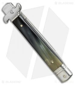 AKC Leverletto 9" Lever Lock Automatic Italian Knife Brazilian Horn (4" Satin) -Knife Discounts Store AKC 9in leverletto brazillian horn swedge BP 18824 er side