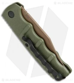 Boker Desert Warrior Kalashnikov Bowie Automatic Knife OD Green (D2 Copper) -Knife Discounts Store Boker Kalashnikov Bowie Auto Desert Warrior OD Green Copper 01KALS22N BHQ 17106 jr side 2
