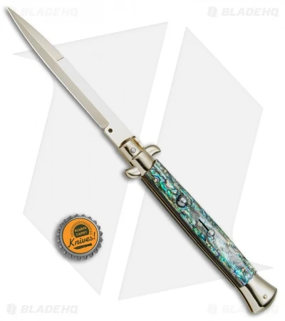 Frank B 11" Italian Stiletto Automatic Knife Abalone Gold (3.8" Gold Bayo) 4 Frank B 11" Italian Stiletto Automatic Knife Abalone Gold (3.8" Gold Bayo) - Image 4