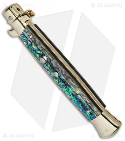 Frank B 11" Italian Stiletto Automatic Knife Abalone Gold (3.8" Gold Bayo) 2 Frank B 11" Italian Stiletto Automatic Knife Abalone Gold (3.8" Gold Bayo) - Image 2