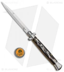 Frank B 11" Italian Stiletto Bayo Automatic Knife Sim Dark Horn (5" Satin) -Knife Discounts Store Frank B 11in Sim Dark Horn Auto Stiletto Bayo GX 7110 jr bottlecap