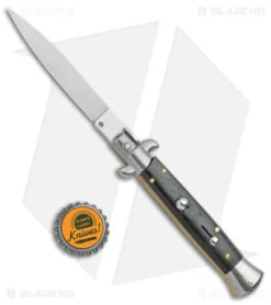 Frank B 9" Italian Stiletto Spear Point Automatic Knife Ebony (4" Satin) -Knife Discounts Store Frank B 9in Ebony Wood Auto Stiletto Flat Satin BHQ 141891 jr bottlecap