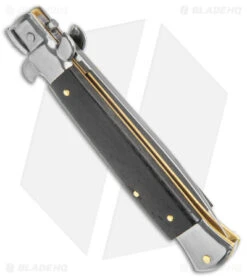 Frank B 9" Italian Stiletto Spear Point Automatic Knife Ebony (4" Satin) -Knife Discounts Store Frank B 9in Ebony Wood Auto Stiletto Flat Satin BHQ 141891 jr side