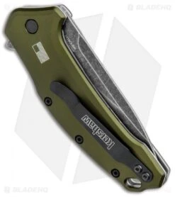 Kershaw Link Drop Point Knife OD Green Aluminum (3.25" BlackWash) 6 Kershaw Link Drop Point Knife OD Green Aluminum (3.25" BlackWash) -Knife Discounts Store Kershaw Link DP OD Green Aluminum BlackWash 1776OLBW BHQ 92312 jr side