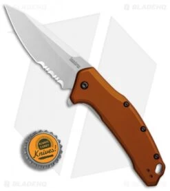 Kershaw Link Drop Point Knife Flat Dark Earth Aluminum (3.25" Stonewash Serr) -Knife Discounts Store Kershaw Link Drop Point Flat Dark Earth Aluminum SW Serr BHQ 85192 er bottlecap