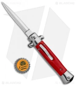9" Italian Stiletto Dagger OTF Automatic Knife Red/Silver (4.9" Satin) -Knife Discounts Store Mago 9in Red Italian Stiletto OTF Auto Satin Plain Silver Bolster GX 37038 jr bottlecap