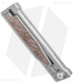 Reate Knives Reate EXO Drop Point Gravity Knife Titanium/Burlap Micarta (3.75" Satin) -Knife Discounts Store Reate EXO DP Gravity Knife Ti Burlap Micarta Satin BHQ 175240 jr side