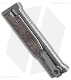 Reate Knives Reate EXO-M Double Edge Gravity Knife Titanium/Burlap Micarta (2.95" SW) -Knife Discounts Store Reate EXO M Double Edge Gravity Knife Ti Burlap Micarta 2in SW BHQ 181242 td side