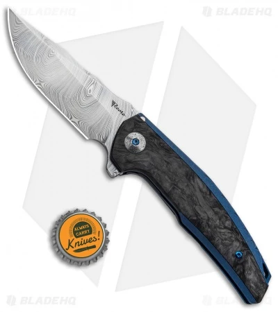 Reate Knives Reate J.A.C.K. Integral Knife Blue Ti/Marble Carbon Fiber (3.94" Damasteel) 4 Reate Knives Reate J.A.C.K. Integral Knife Blue Ti/Marble Carbon Fiber (3.94" Damasteel) - Image 4