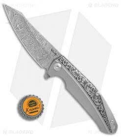 Reate Knives Reate K-1 Frame Lock Flipper Knife Engraved Titanium (3.8" Damasteel) -Knife Discounts Store Reate K 1 engraved ti damasteel BHQ 74943 er bottlecap