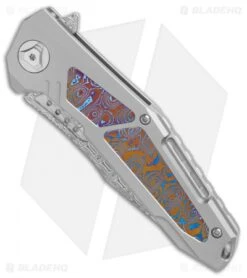 Reate Knives Reate K-3 Frame Lock Flipper Knife Ti/Mokuti (3.875" Damasteel) -Knife Discounts Store Reate K 3 ti mokuti damasteel BHQ 74978 er spine