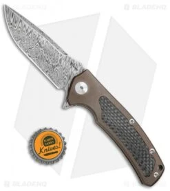 Reate Knives Mini Horizon-D Frame Lock Knife CF/Bronze Ti (3.4" Damasteel) -Knife Discounts Store Reate Knives Mini Horizon D Bronze CF Damasteel BHQ 78532 jr bottlecap