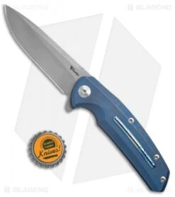 Reate Knives New Epoch Frame Lock Knife Blue Titanium W/Mokuti Inlay (3.5" SW) -Knife Discounts Store Reate Knives New Epoch FL Blue Ti Mokuti Inlay SW BHQ 37649 jr bottlecap