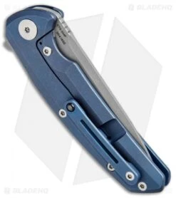 Reate Knives New Epoch Frame Lock Knife Blue Titanium W/Mokuti Inlay (3.5" SW) -Knife Discounts Store Reate Knives New Epoch FL Blue Ti Mokuti Inlay SW BHQ 37649 jr side