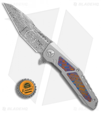 Reate Knives Reate K-3 Tanto Frame Lock Flipper Knife Ti/Mokuti (3.875" Damasteel) 4 Reate Knives Reate K-3 Tanto Frame Lock Flipper Knife Ti/Mokuti (3.875" Damasteel) - Image 4