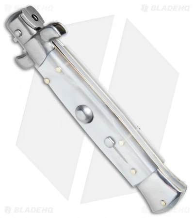 SKM AB 9" Italian Stiletto Automatic Knife White Pearlex (3.8" Satin Dagger) 2 SKM AB 9" Italian Stiletto Automatic Knife White Pearlex (3.8" Satin Dagger) - Image 2