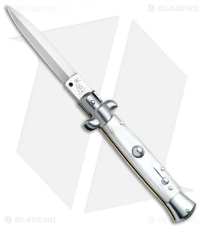 SKM AB 9" Italian Stiletto Automatic Knife White Pearlex (3.8" Satin Dagger) 1 SKM AB 9" Italian Stiletto Automatic Knife White Pearlex (3.8" Satin Dagger)
