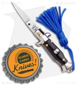 SKM Italian Stiletto Keychain Automatic Knife Black/Blue (1.125" Satin) -Knife Discounts Store SKM Italian Stiletto Keychain Auto Black Blue Satin BHQ 102944 jr bottlecap