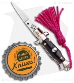 SKM Italian Stiletto Keychain Automatic Knife Black/Pink (1.125" Satin) -Knife Discounts Store SKM Italian Stiletto Keychain Auto Black Pink Satin BHQ 102936 jr bottlecap