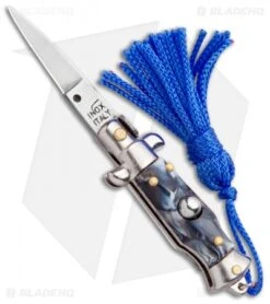 SKM Italian Stiletto Keychain Automatic Knife Marble/Blue (1.125" Satin)