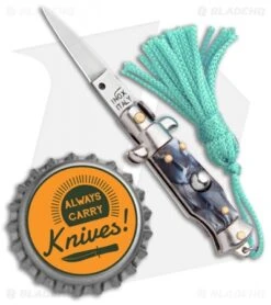 SKM Italian Stiletto Keychain Automatic Knife Marble/Teal (1.125" Satin) -Knife Discounts Store SKM Italian Stiletto Keychain Auto Marble Teal Satin BHQ 102943 jr bottlecap