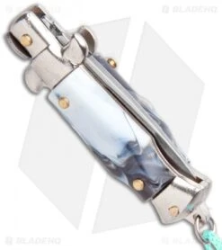 SKM Italian Stiletto Keychain Automatic Knife Marble/Teal (1.125" Satin) -Knife Discounts Store SKM Italian Stiletto Keychain Auto Marble Teal Satin BHQ 102943 jr side