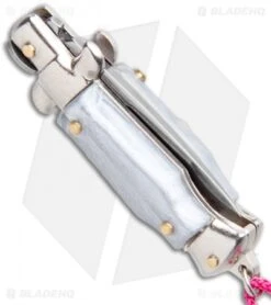 SKM Italian Stiletto Keychain Automatic Knife Silver/Pink (1.125" Satin) -Knife Discounts Store SKM Italian Stiletto Keychain Auto Silver Pink Satin BHQ 102939 jr side