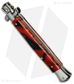 SKM 11" Italian Stiletto Automatic Knife Red Swirl Pearlex (5" Satin Flat) -Knife Discounts Store SKM Stiletto 11in Red Swirl Flat BP 6145 jr side