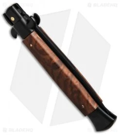 SKM 9" Italian Stiletto Automatic Knife Sim Briar Wood (3.8" Black Bayonet) -Knife Discounts Store SKM Stiletto 9in Briar Wood Bayo BP 6351 jr side