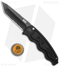SOG-TAC Tanto Automatic Knife Black Aluminum (3.5" Black Serr) ST-04 -Knife Discounts Store SOG TAC Tanto Auto Black Aluminum Black Serr ST 04 BHQ 2598 jr bottlecap