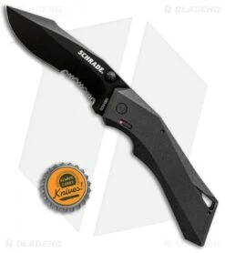 Schrade Shiznit MAGIC Spring Assisted Knife Black (3.375" Black Serr) -Knife Discounts Store Schrade Shiznit MAGIC SA Black Black Serr SCHA13BS BHQ 62000 jr bottlecap