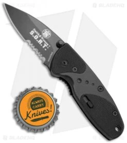 Smith & Wesson Medium S.O.R.T. Spring Assisted Knife Black (2" Black Serr) -Knife Discounts Store Smith Wesson S.O.R.T. Medium Black Black Serr SWSORTBMS BHQ 4111 jr bottlecap