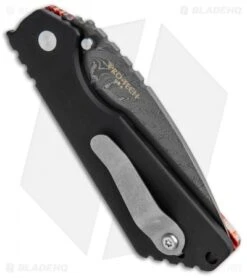 Strider + Pro-Tech SnG Automatic Knife Red Grain Micarta (3.5" Damascus) -Knife Discounts Store Strider Protech SnG Auto Red Grain Micarta Damascus BHQ 104757 jr side