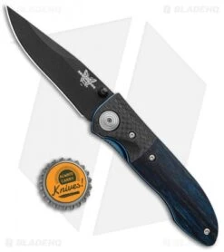 Vintage Benchmade 690 Liner Lock Knife Blue Wood/CF (3.625" Black) 690BTBLU -Knife Discounts Store Vintage Benchmade 690 LL Blue Wood CF 690BTBLU BHQ 99186 jr bottlecap