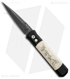 Pro-Tech Godfather Karst Skull Scrimshaw Automatic Knife (4" Damascus) 930-DM