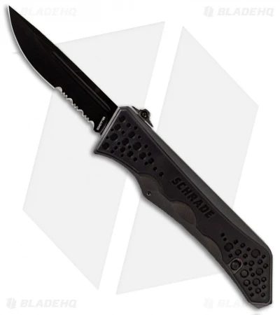 Schrade Drop Point OTF Spring Assisted Knife (3.5" Black Serr) SCHOTF7BS 1 Schrade Drop Point OTF Spring Assisted Knife (3.5" Black Serr) SCHOTF7BS