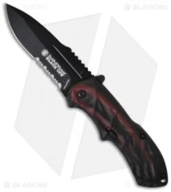 Smith & Wesson Black Ops SWBLOP3RS Smoked Red Spring Assisted Knife (3.35" Serr)