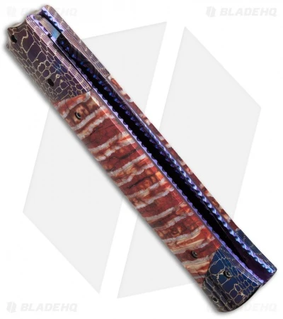 Rainy Vallotton Custom Vendetta Automatic Knife Red Molar (4.25" Damascus) 2 Rainy Vallotton Custom Vendetta Automatic Knife Red Molar (4.25" Damascus) - Image 2