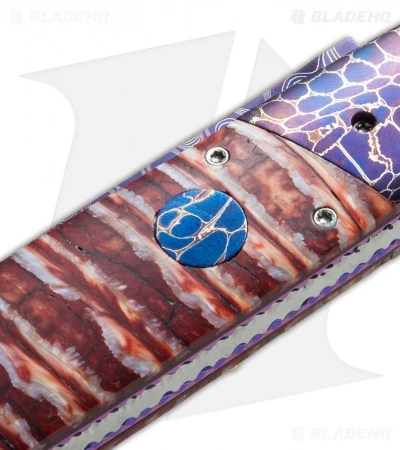 Rainy Vallotton Custom Vendetta Automatic Knife Red Molar (4.25" Damascus) 5 Rainy Vallotton Custom Vendetta Automatic Knife Red Molar (4.25" Damascus) - Image 5